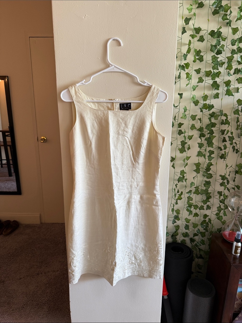 INC International Concepts Cream Sleeveless Embroidered Shift Dress